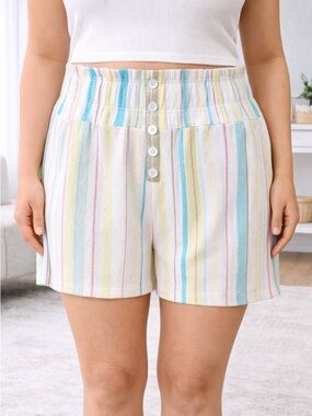 Cato Striped Paperbag Waist Shorts Women’s Large Pastel Textured High Rise